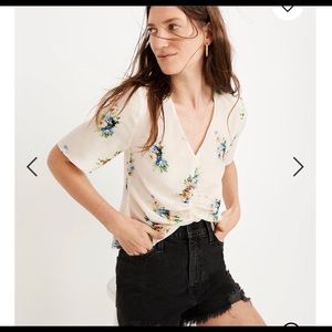 Madewell Corsage Shirred Front Silk Top
